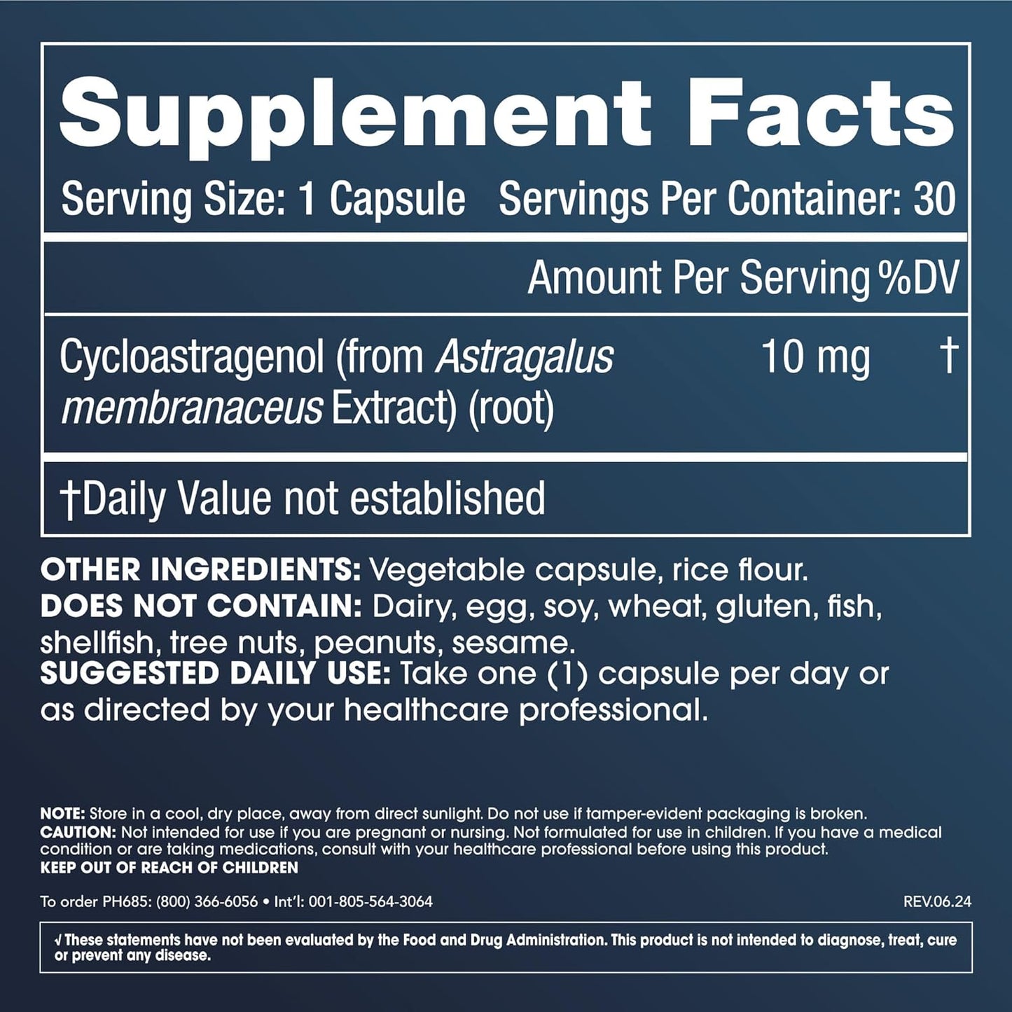 Cycloastragenol Supplement, 10 mg per Serving | Science-Backed to Support Telomere Length, DNA Structure & Healthy Aging | Third-Party Tested for Purity & Quality