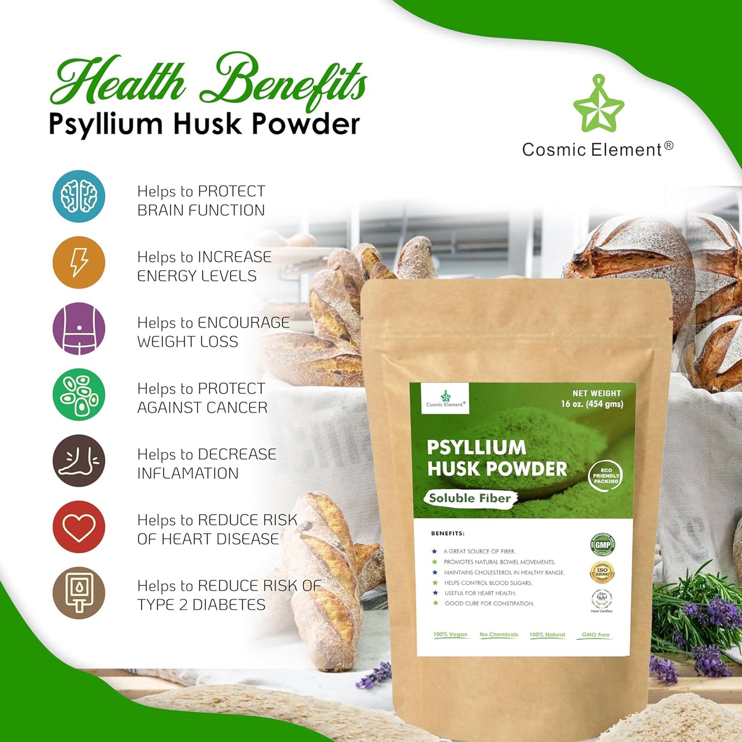 100% Pure Psyllium Husk Powder Organic – Finely Ground Fiber Supplement for Regularity & Keto | Psyllium Husk Powder for Baking and Gluten-Free Bread – 16 oz