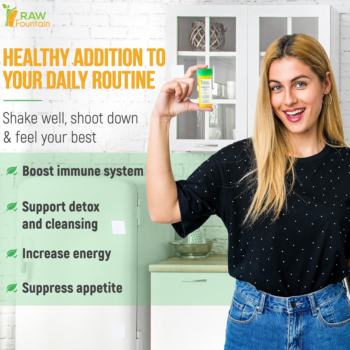 20 Ginger Shots with Lemon 2fl Oz, Vitamin C, Raw and Cold Pressed, Unpasteurized, Boosts Immunity, All Natural, No Artificial Flavors or Preservatives