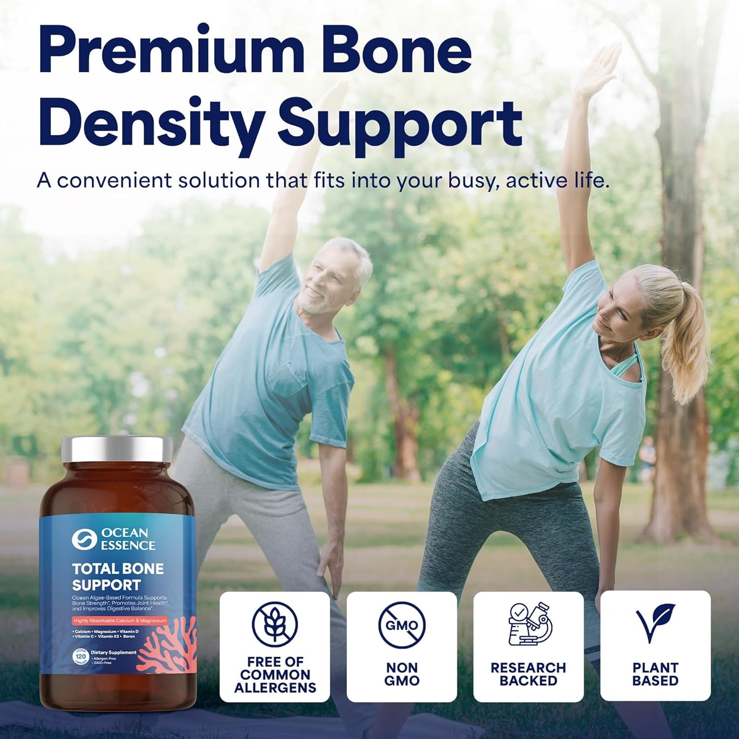 3 Pack OCEAN ESSENCE Total Bone Support - Plant-Based Algae Calcium Supplement for Supporting Bone Density & Strength - For Men & Women 35+ - 120 Natural Calcium Capsules - Vitamins for Optimal Health