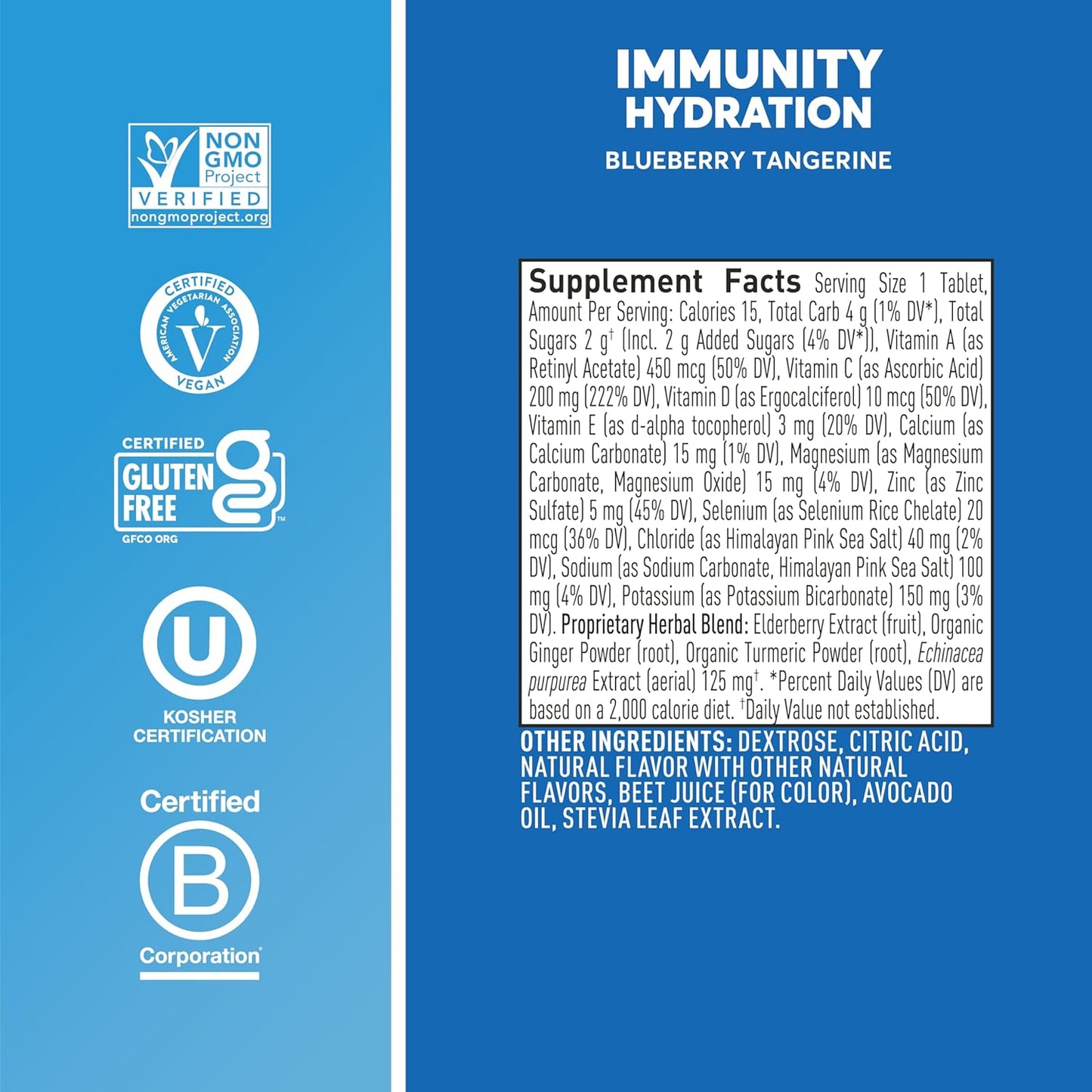Nuun Immunity Electrolyte Tablets with Vitamin D, C, E, & A, Ginger, Elderberry, Magnesium & 4 Other Essential Electrolytes, Vegan, Blueberry Tangerine, 8 Pack (80 Servings Total)