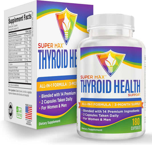 3-Month Thyroid Support Supplement (All-in-1) Formula with 14 Active Ingredients - Natural Thyroid Supplements - Thyroid Health Complex - Thyroid Support for Women & Men | 90-Day Supply | 180 Capsules