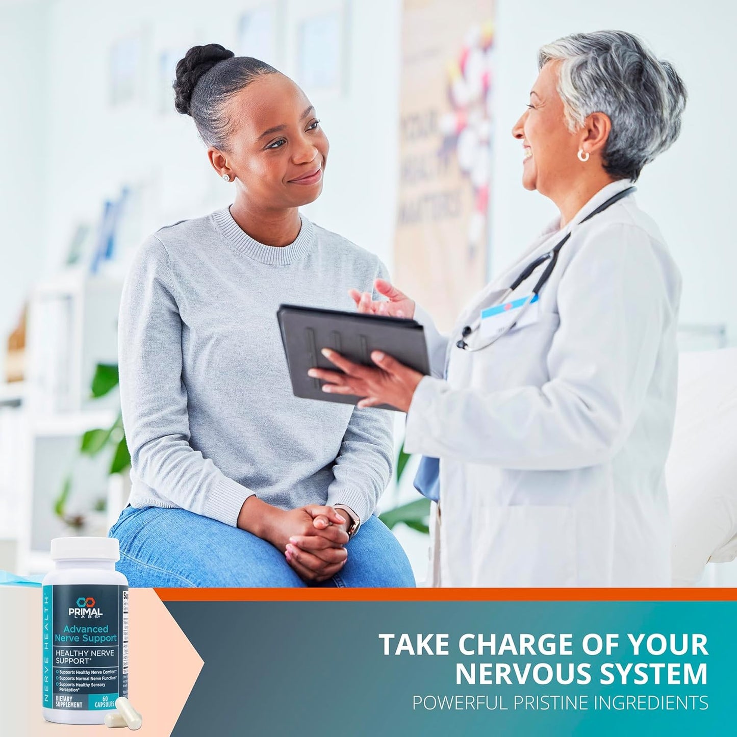 Primal Labs Advanced Nerve Support - Nerve Wellness Supplement with Benfotiamine, B6, B12, Alpha Lipoic Acid, Acetyl-L-Carnitine - Nerve Wellness, Feet, Legs, Sensory Function, Comfort - 60 ct.