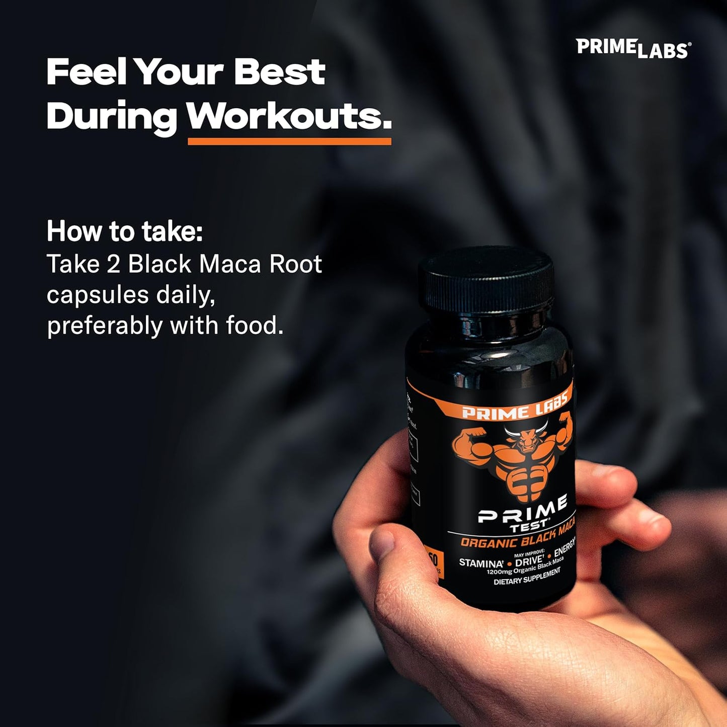 Prime Labs Organic Black Maca Root Capsules 1,200mg - Stamina, Drive, Energy, Vitality - Peruvian 20:1 Extract - for Men & Women - 60 Count