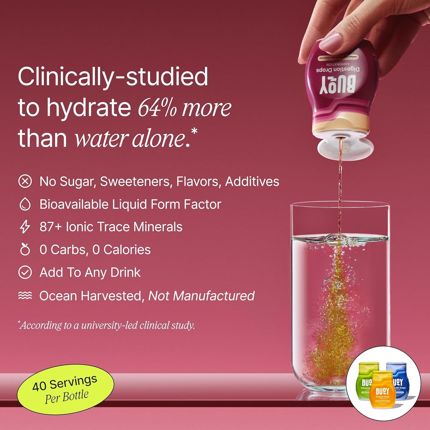 Buoy Electrolyte Drops Variety Pack Digestion + Brain + Energy + Immunity | 160 Servings | No Sugar, No Sweeteners | Dietitian Recommended | Trace Minerals | Unflavored, Subtle Mineral Taste