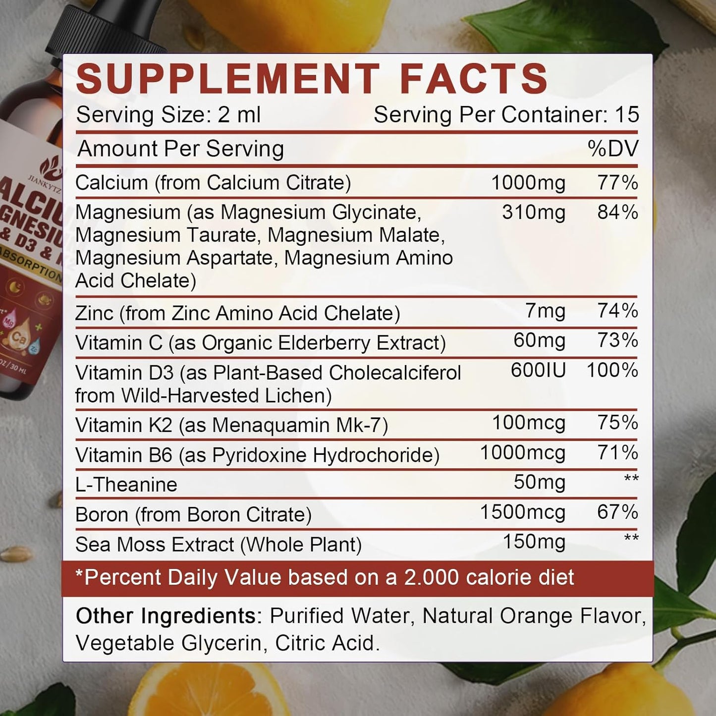 (2 Pack) Calcium Magnesium Zinc Liquid Drops for Women and Men - Bone & Teeth, Immune Support, Calcium Citrate 1200mg with Vitamin D3 Liquid Drops for Adults, Sugar Free, Vegan, Orange Flavor