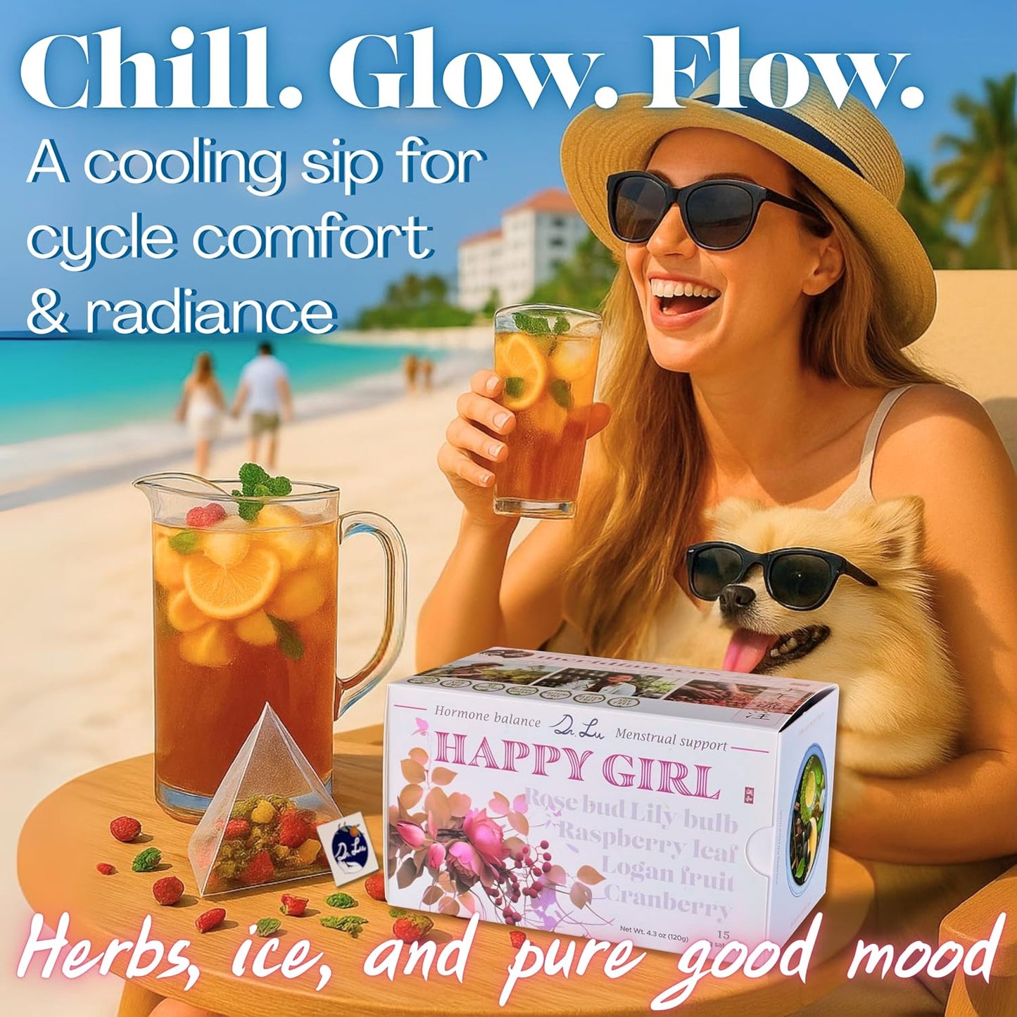 2 Pack of Dr. Lu's Happy Girl Tea | 100% Natural Herbal Tea for Hormone Balance, Menstrual, PMS, PCOS & Menopause | Antioxidant & Anti-Aging Rose Tea with Raspberry Leaf, Cranberries, Goji Berries & More