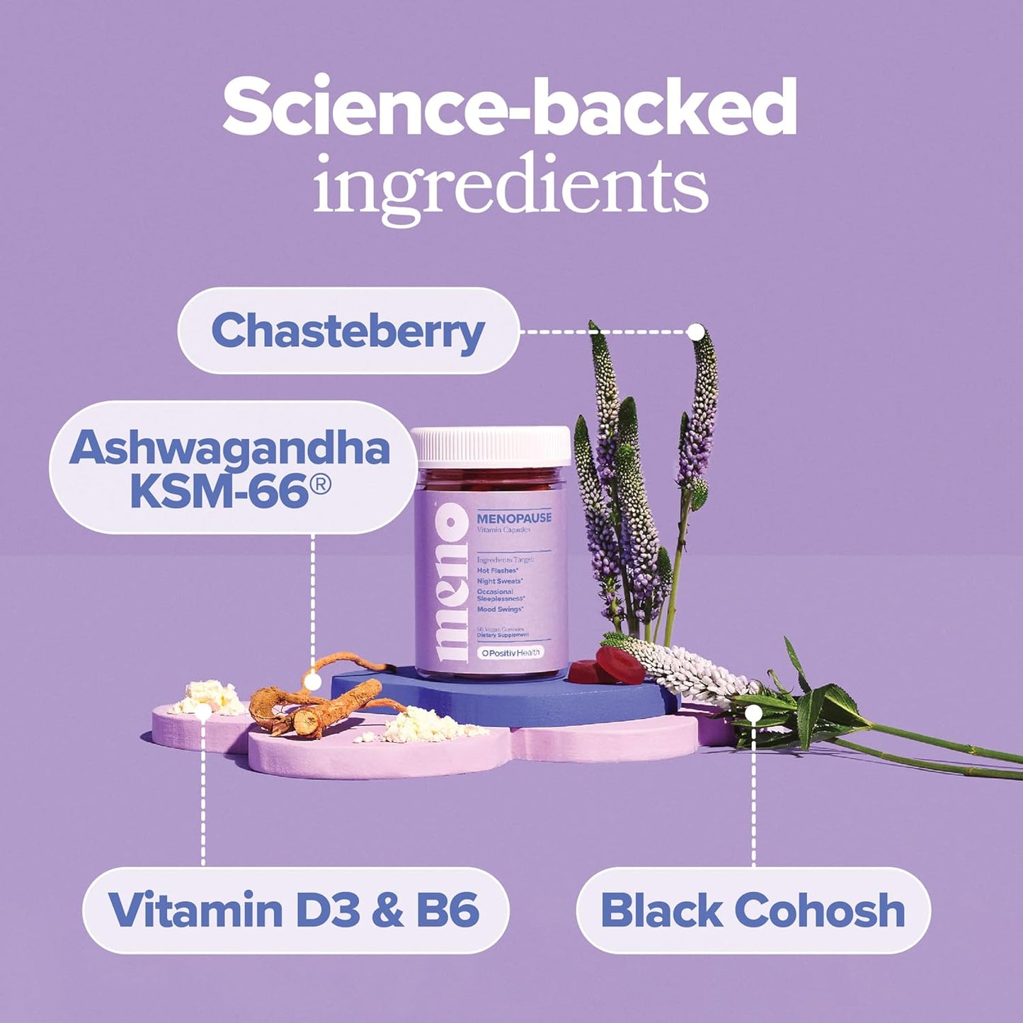 O Positiv MENO Gummies for Menopause, 30 Servings (Pack of 2) - Hormone-Free Supplements for Women with Black Cohosh & Ashwagandha KSM-66 - Helps Alleviate Hot Flashes, Night Sweats, & Mood Swings