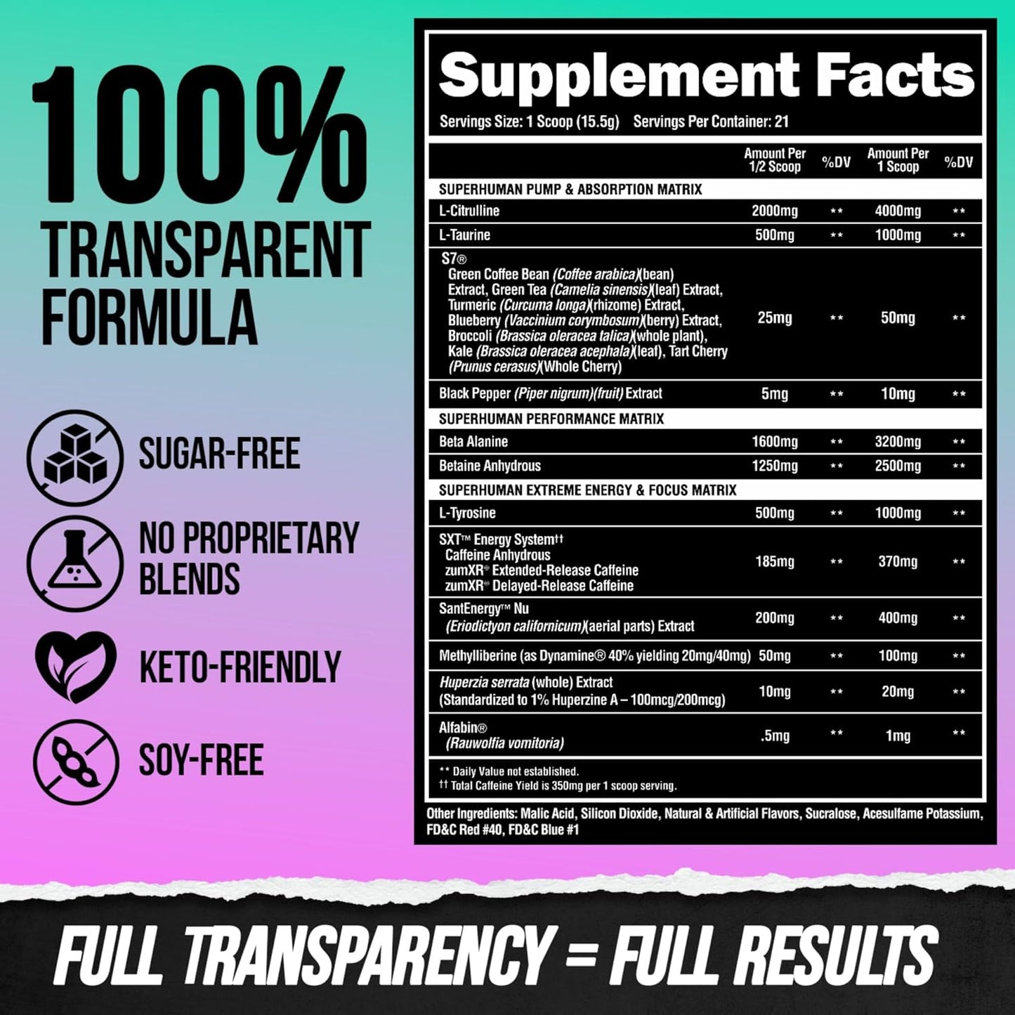 ALPHA LION Superhuman Extreme High Stim Pre Workout Powder, Beta Alanine, L-Taurine & 356mg Tri-Source Caffeine for Sustained Energy, Nitric Oxide & Citrulline for Pump (21 Servings, Grape Flavor)