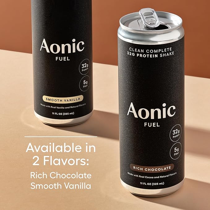 Aonic Fuel 32g Protein Shake, 5g Fiber, Lactose-Free, Complete Amino Acid Profile, No Added Sugar, Made with Real Cocoa, 11 fl oz (Pack of 12) - Rich Chocolate