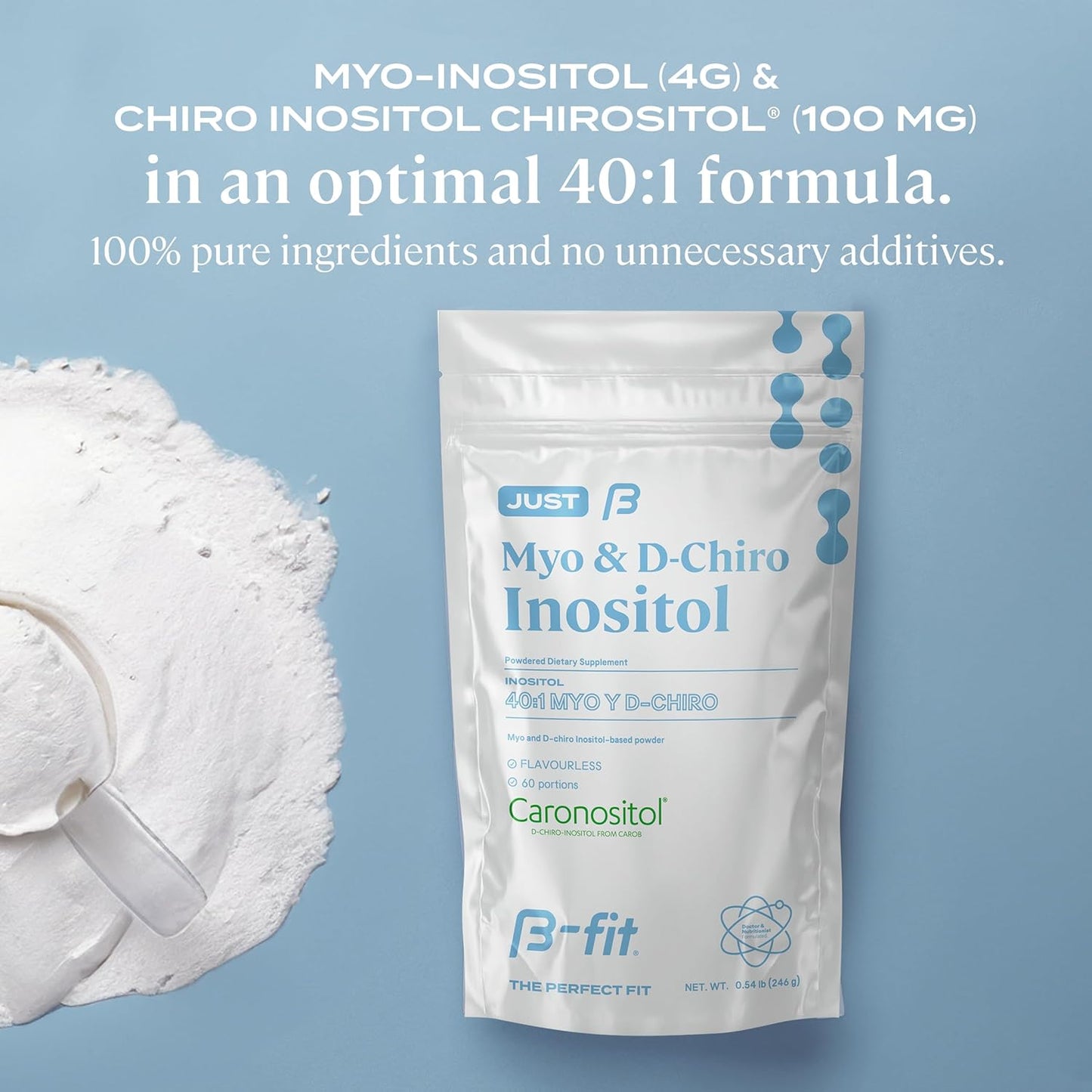 Just Inositol - Myo-inositol & D-Chiro Inositol Supplement 40:1 Formula - 2 Month Supply 60 Servings - No Additives - Inositol Powder - Vitamins for Women