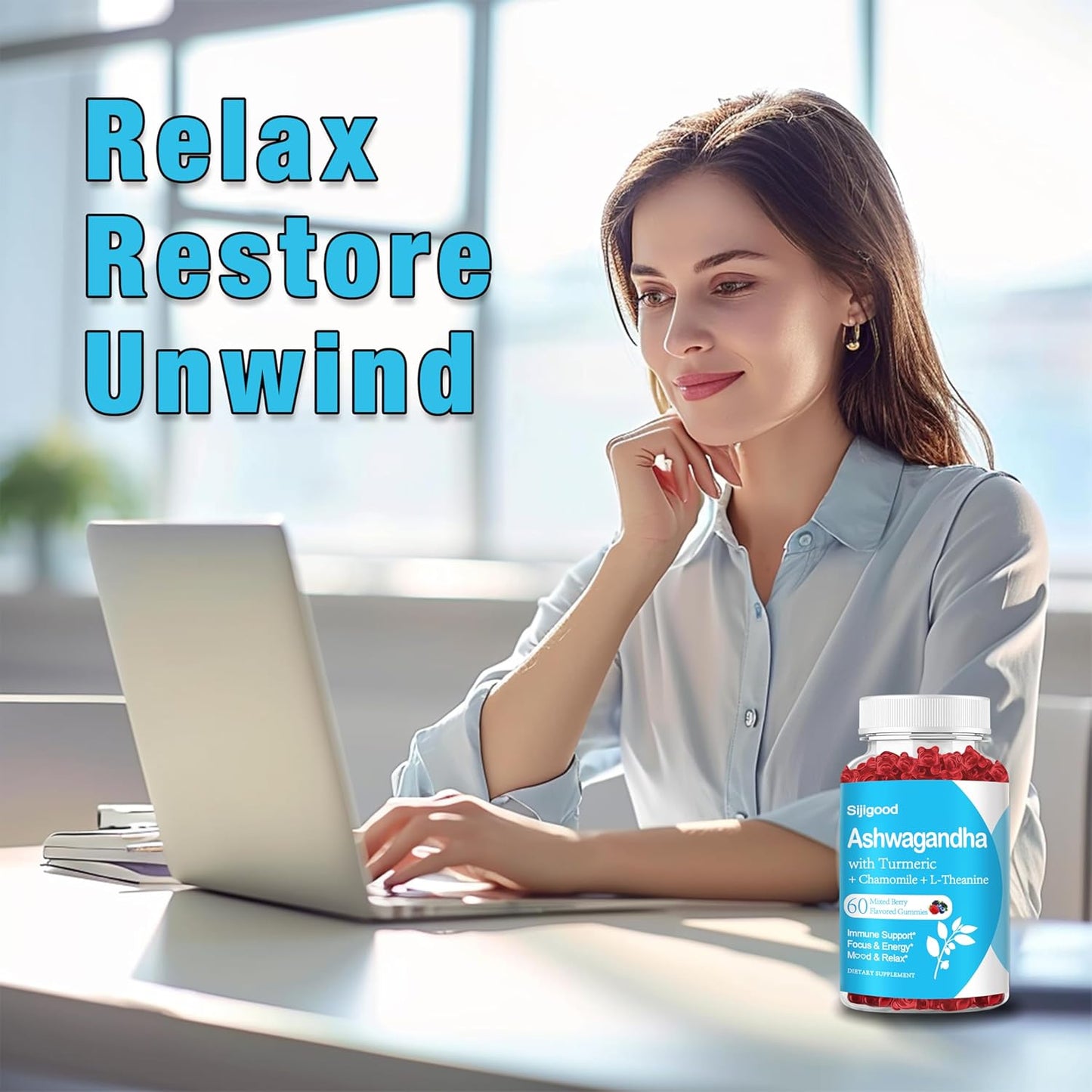 2 Pack Ashwagandha Gummies with L-theanine, Ashwa Root Supplement Gummy for Women Men, 120 Mixed Berry Flavored Gummies