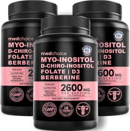 MEDCHOICE 14-in-1 Inositol Supplement Hormone Support for Women - 40:1 Myo-inositol and D-Chiro Inositol Ovarian Support Capsules for Hormone Balance, Hair, Skin, and Energy (120 ct, Pack of 3)