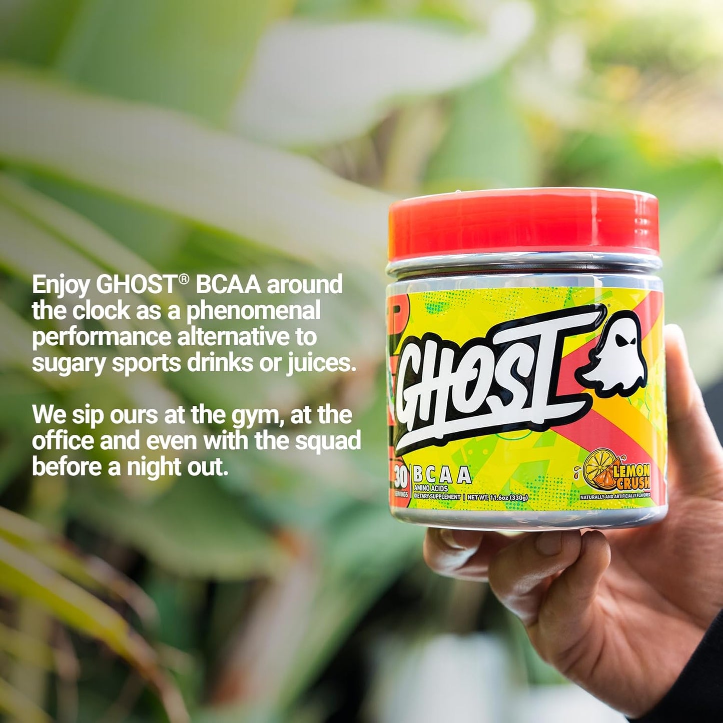 GHOST BCAA Powder Amino Acids Supplement, Lemon Crush - 30 Servings - Sugar-Free Intra, Post & Pre Workout Amino Powder & Recovery Drink, 7G BCAA