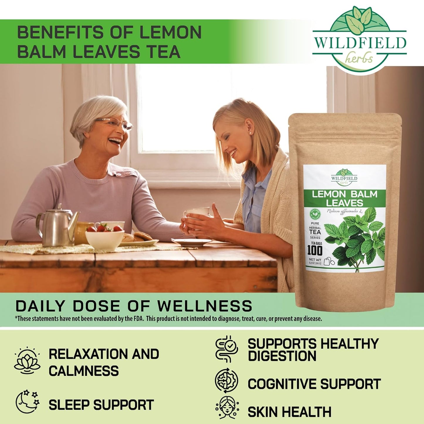 100 Bags Dried Lemon Balm Herb Frontier Loose Lemon Balm Tea (Melissa Officinalis Tea) - 100 Count 1.5 g Bags Melissa Herb Te De Toronjil