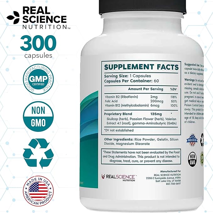 Tremanol Natural Aid Herbal Supplement – Includes Vitamin B2 & B12, Passionflower & Skullcap – 60 Caps (Pack of 5) – Made in USA