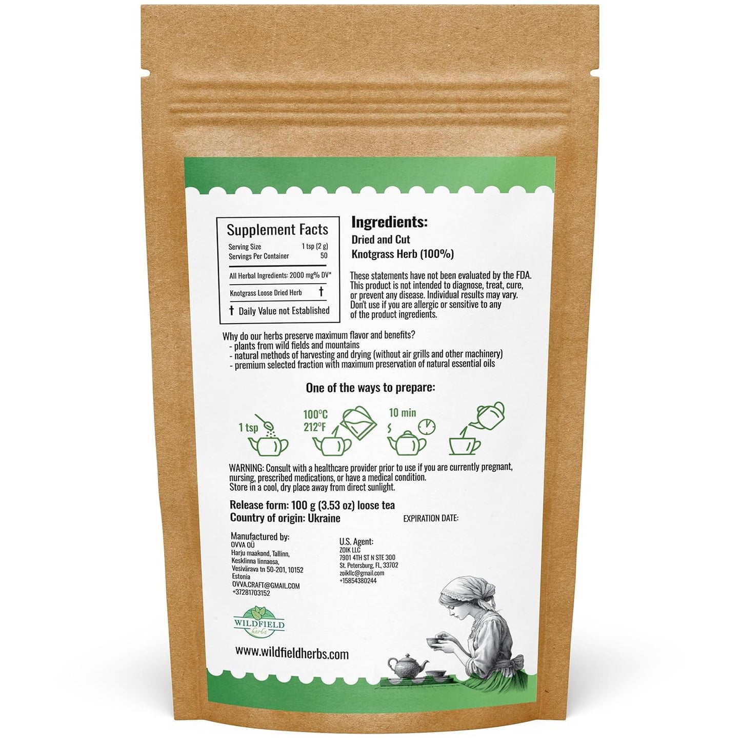 3.5 oz. Common Knotgrass Herbal Tea (Polygonum Aviculare) - 100g Pigweed Herb Tea