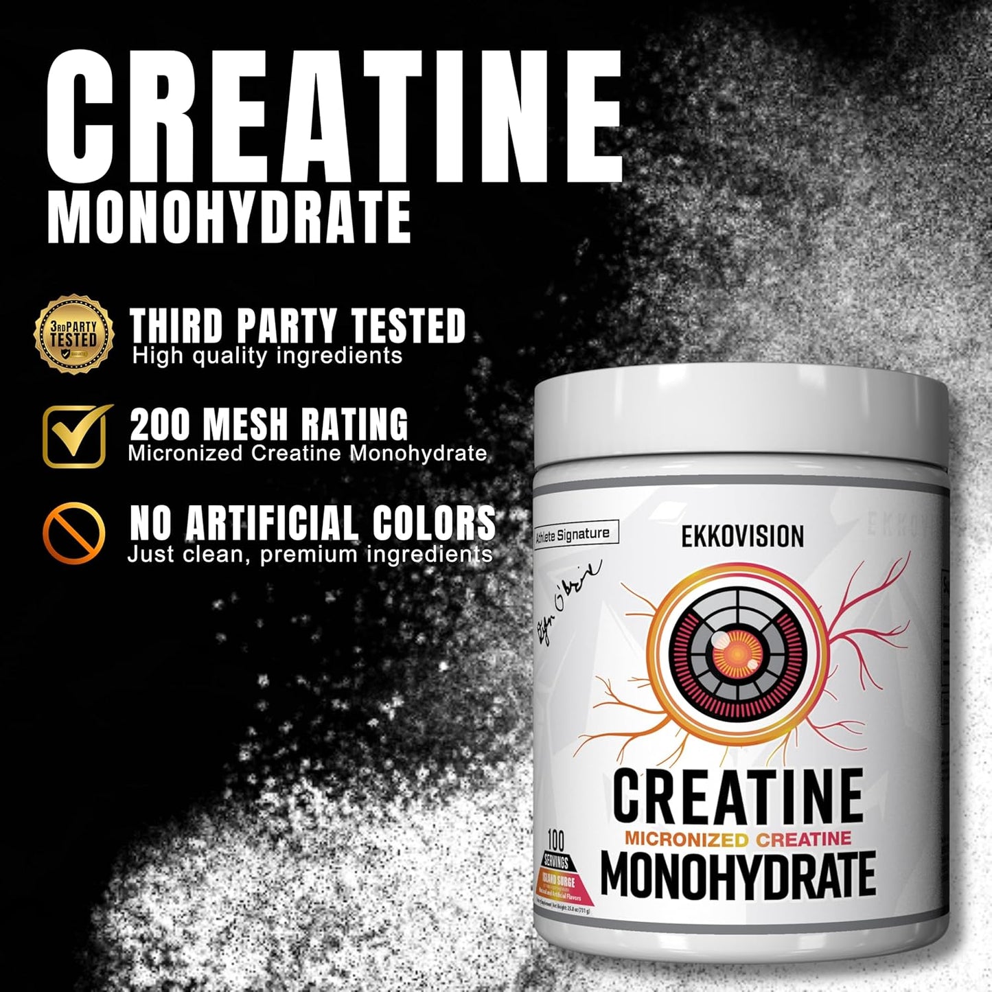Creatine Monohydrate Powder, Micronized, Island Surge, Pre Workout & Post Workout Supplement for Men & Women, Energy Support, Easy to Mix in Shakes, Smoothies & Beverages, 100 Servings