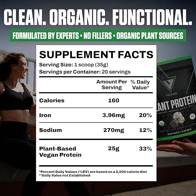 VEDGE Vegan Protein Powder - Plant Protein Powder with Pea, Pumpkin & Sunflower - USDA Organic, Amino Acids, Dairy Free, Soy Free, Keto, Non GMO - Cookies and Creme - 20 Servings