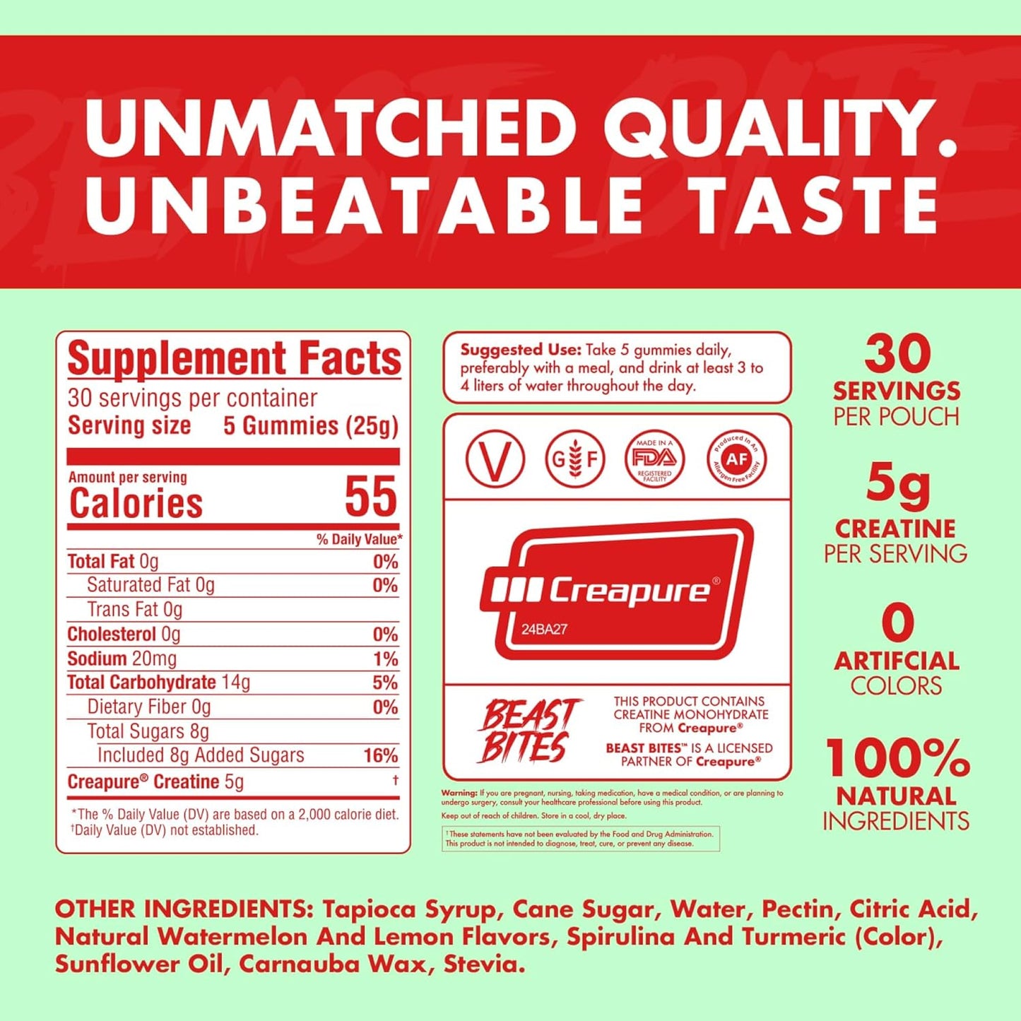 Creatine Infused Gummies - 5g Creapure Creatine Monohydrate Per Serving - NSF Certified for Sport - 30 Servings