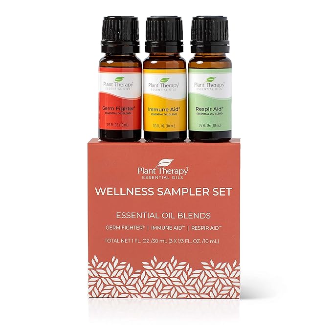Plant Therapy Wellness Essential Oil Set, 3-Pack of 10 MLS (1/3 oz), Pure Essential Oil Blends: Germ Fighter, Immune Aid & Respir Aid, Great for Immune Support, Respiratory Relief & Seasonal Wellness
