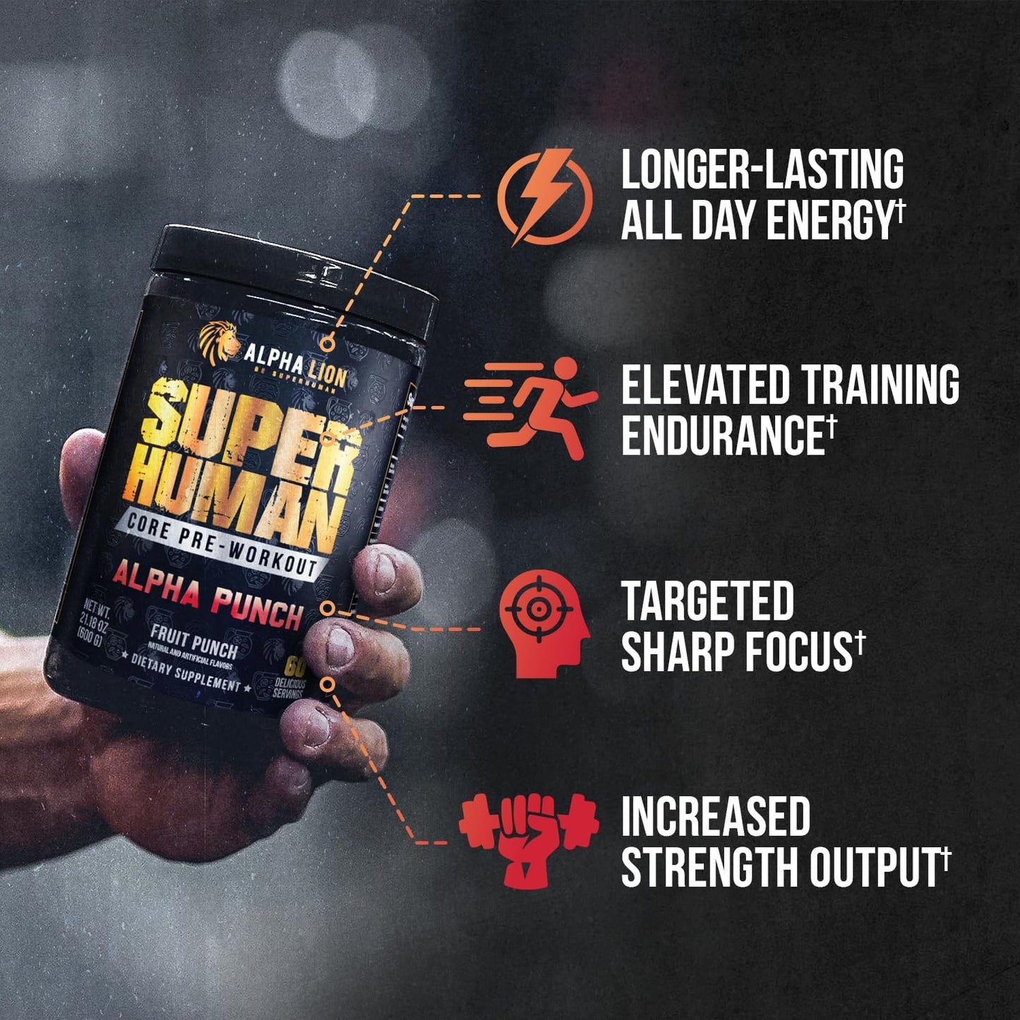 ALPHA LION Core Pre Workout Powder with Creatine for Performance, Beta Alanine for Muscle, L-Citrulline for Pump & Tri-Source Caffeine for Sustained Energy (60 Servings, Alpha Punch Flavor)