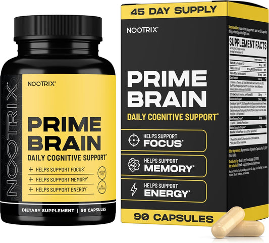 Prime Brain Nootropic Supplement | Supports Memory, Mental Focus, Cognitive Health & Energy | Promotes Healthy Mood & Brain Function | Ginkgo Biloba, Lion's Mane & L Theanine | 90 Capsules
