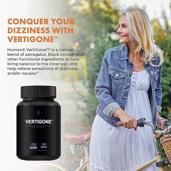 HUMANX VertiGone - Vertigo Relief - Time-Tested Ingredients - Ancient Natural Inner Ear Balance Supplement - Relieves Dizziness, Nausea, Spinning & Swaying Sensations - Non GMO - Dizzy Aid Pills