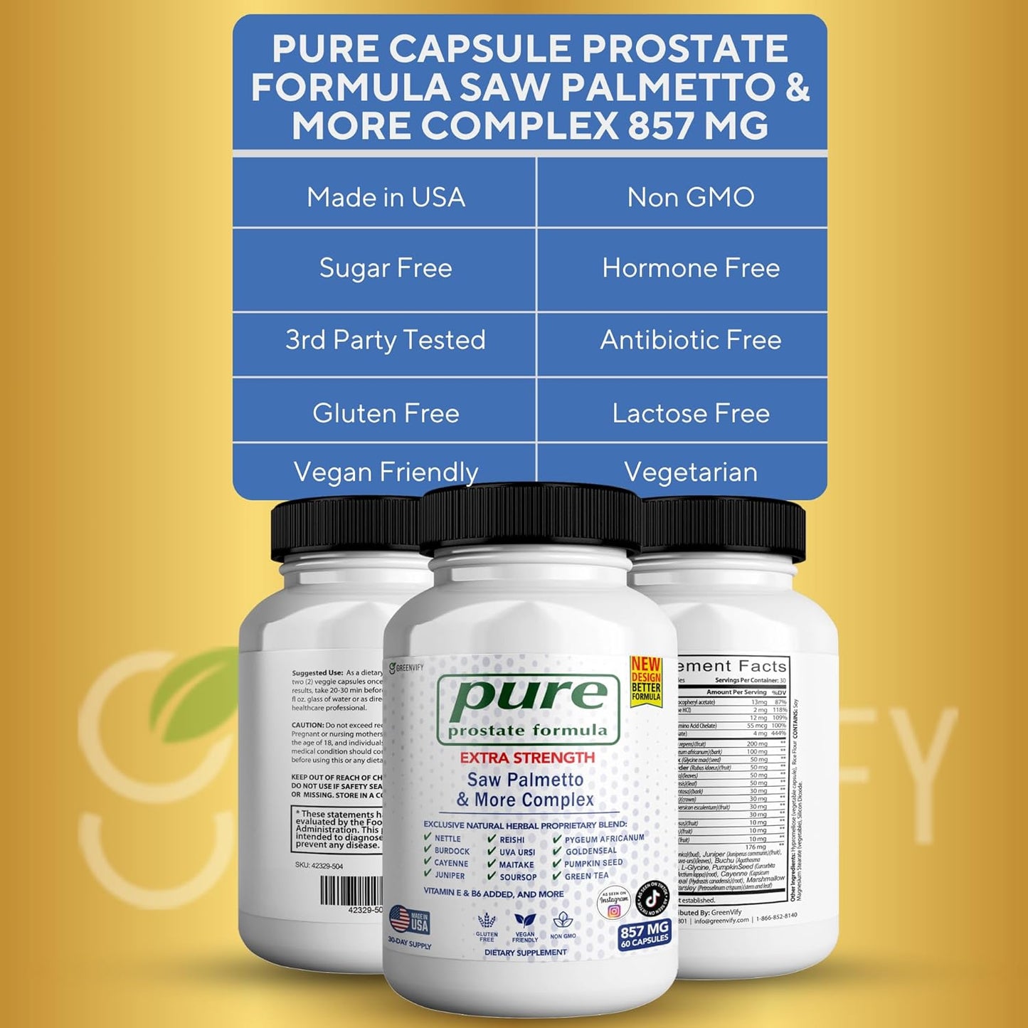 Pure Prostate Formula Saw Palmetto & More Complex 857 mg Prostate Supplements for Men Capsules, Health Supplements - Maximum Strength, All Natural to Support Normal & Healthy Function (3)