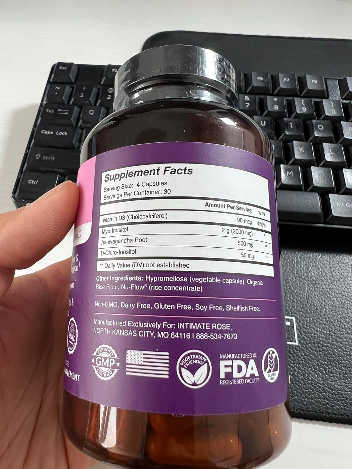 Intimate Rose Myo-Inositol & D-Chiro Inositol Supplement for Women - Hormone Balance & Ovarian Support for Women - Ideal 40:1 Ratio, Vitamin D3 + Ashwagandha