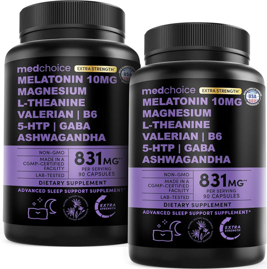 12-in-1 Melatonin Sleep Capsules - 10mg Melatonin Extra Strength with Magnesium and Balanced Blend of Ashwagandha, GABA, Chamomile Extract, L-Theanine & Valerian Root 10:1 Extract (90ct, Pack of 2)