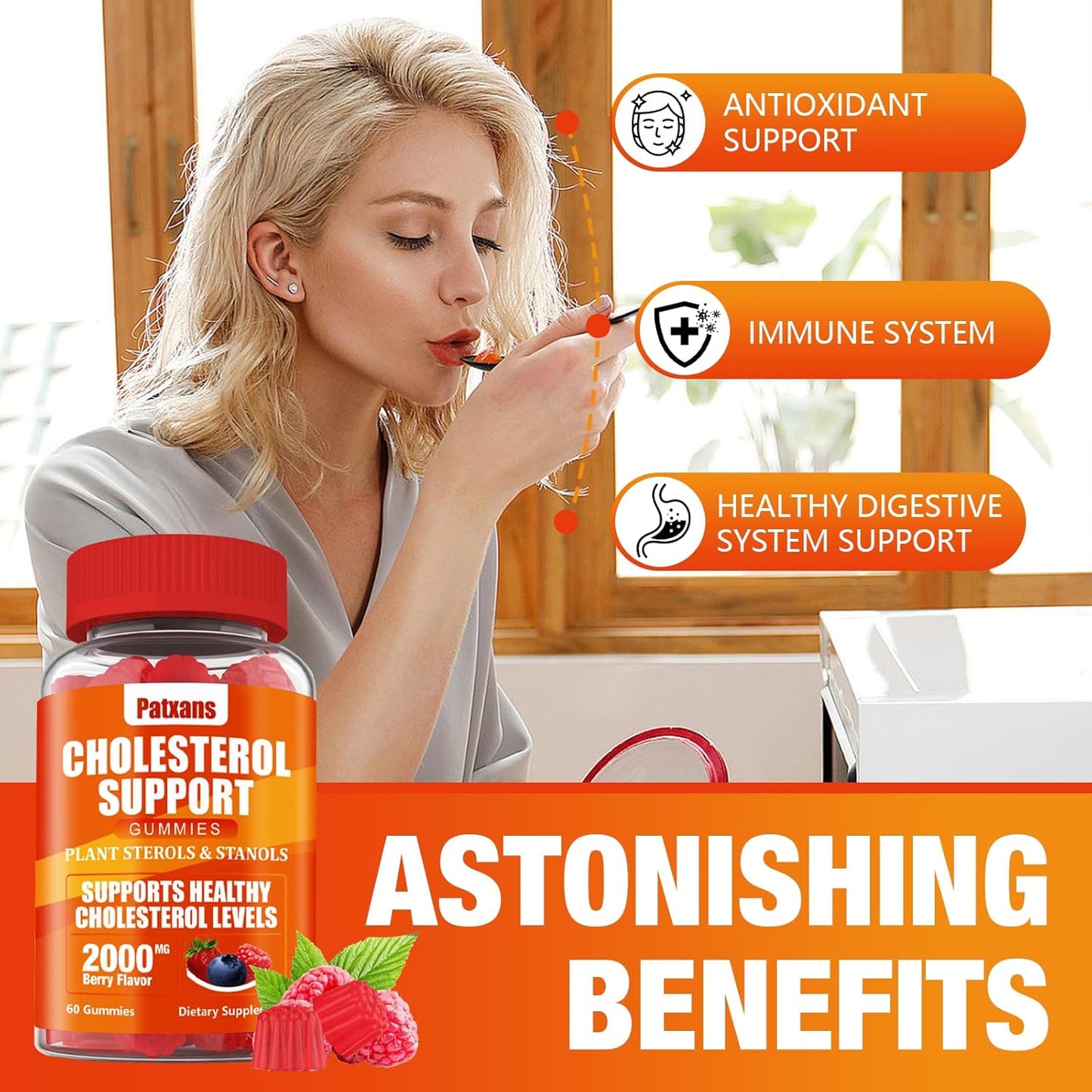 2 Packs Cholesterol Support Gummies, Containing 2000 MG of Plant Sterols & Sterols, Cholesterol Complex Gummies, Support Healthy Cholesterol Levels, Energy Support, Mixed Berry Flavor, 120 Cts