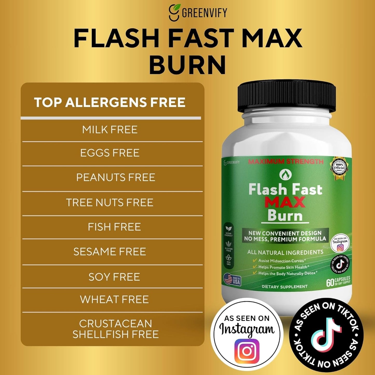 Flash Fast Max Supplement, 60 Capsules, All Natural Ingredients, Gluten Free, Non-GMO (1)