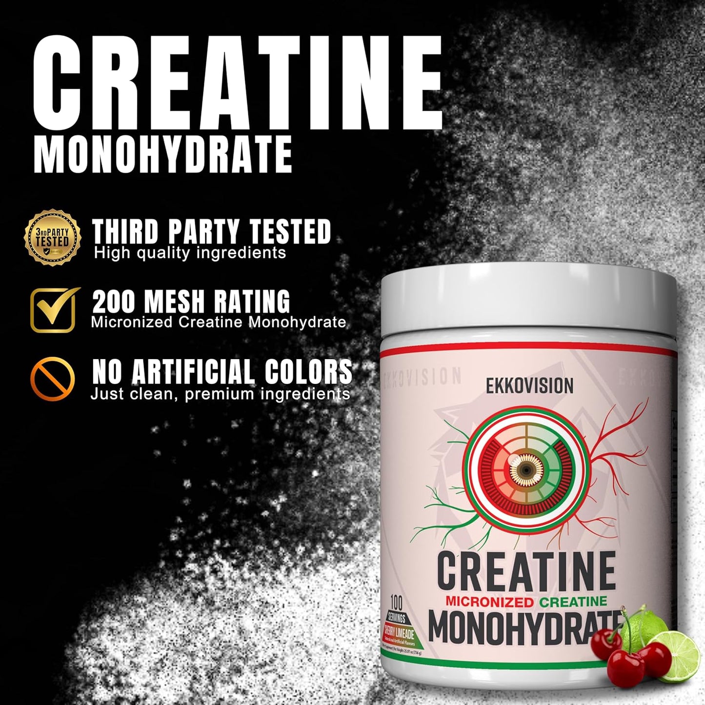 Creatine Monohydrate Powder, Micronized, Cherry Limeade, Pre Workout & Post Workout Supplement for Men & Women, Energy Support, Easy to Mix in Shakes, Smoothies & Beverages, 100 Servings