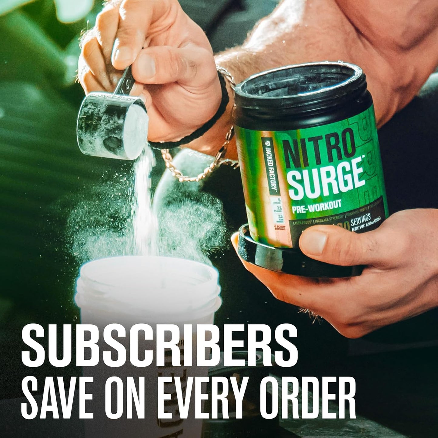 Jacked Factory NITROSURGE Pre Workout Supplement - Energy Booster, Instant Strength Gains, Clear Focus, & Intense Pumps - NO Booster & Powerful Preworkout Energy Powder - 60 Servings, Blue Raspberry