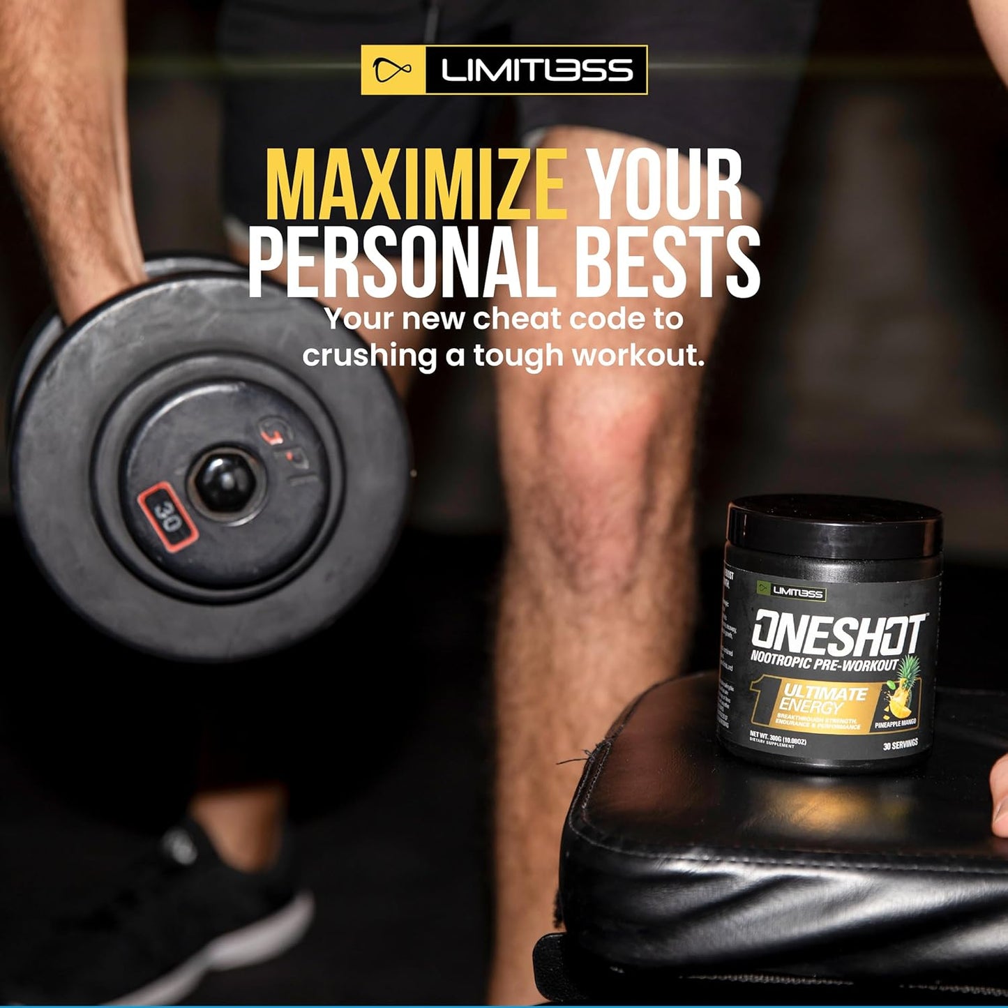 ONESHOT Pre Workout Powder for Men and Women - BCAAS Amino Acids Supplement Powder, 200mg Caffeine, Beta Alanine Powder, Citrulline Malate Preworkout Powder - Pineapple Mango - 30 Servings