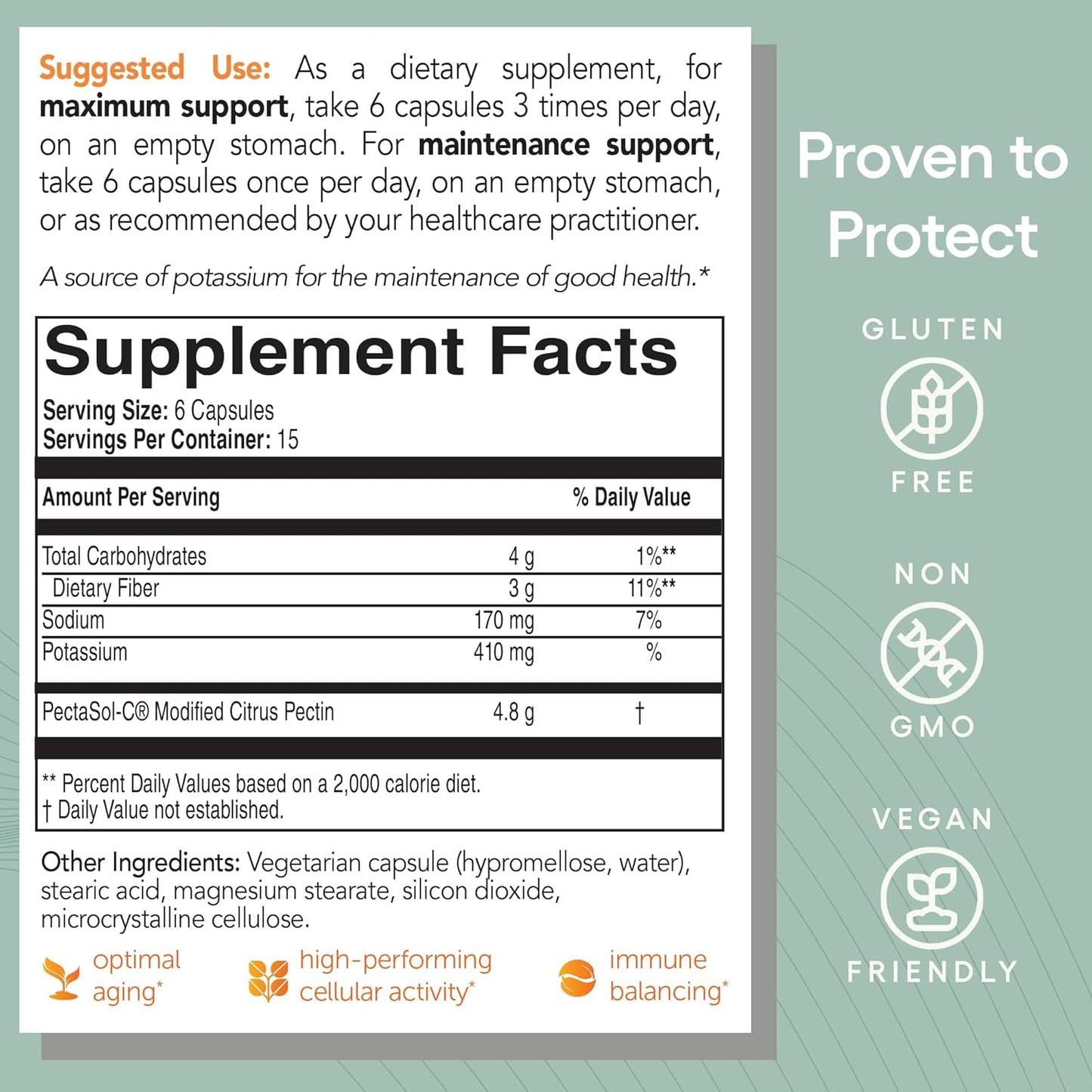 PectaSol Modified Citrus Pectin – 90 Capsules – Total-Body Health Supplement to Support the Heart, Immune System, Inflammation Response & Healthy Aging + Maintain Healthy Galectin-3 Levels