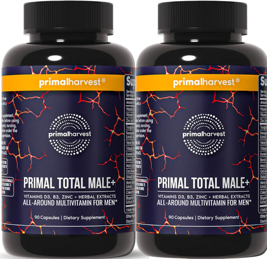 Primal Harvest Total Male+ Multivitamin for Men with Essential Vitamins, Minerals and Herbal Support for Energy, Vitality, Immune Health and Performance