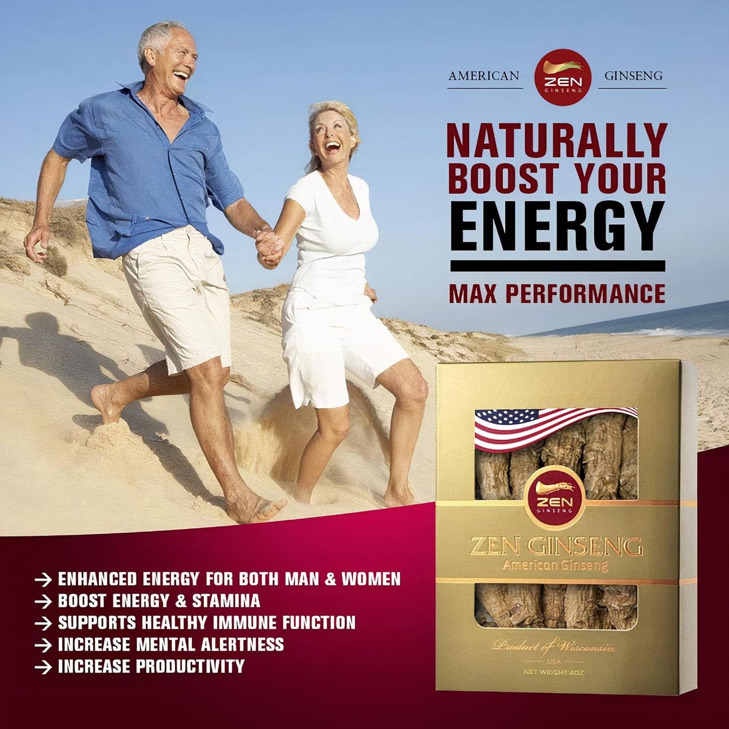 1 Box of Large Short American Wisconsin Ginseng Root (4oz) Performance & Mental Health for Men & Women