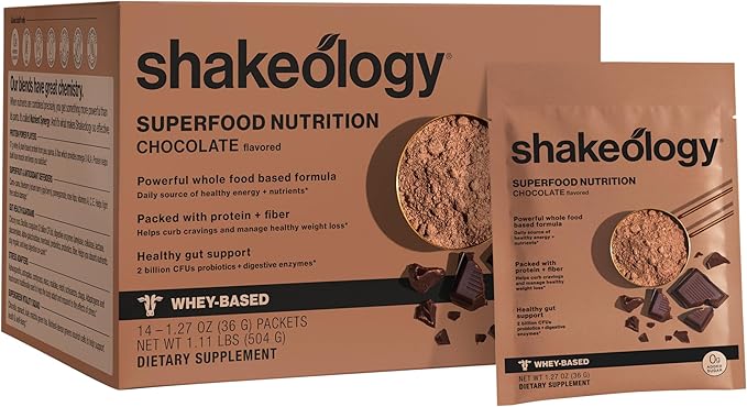 BODi Shakeology 0g Added Sugar Whey-Based Protein Powder – Gluten-Free Superfood Shake with Vitamins & Minerals – Helps Support Healthy Weight Loss & Gut Health, Chocolate, 14 Individual Packets