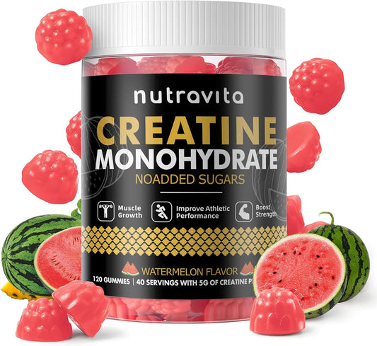Creatine Monohydrate Gummies for Men & Women, Creatine Monohydrate for Muscle Strength, Muscle Builder, Energy Boost, Pre-Workout Supplement(120 Count)-Watermelon Flavor