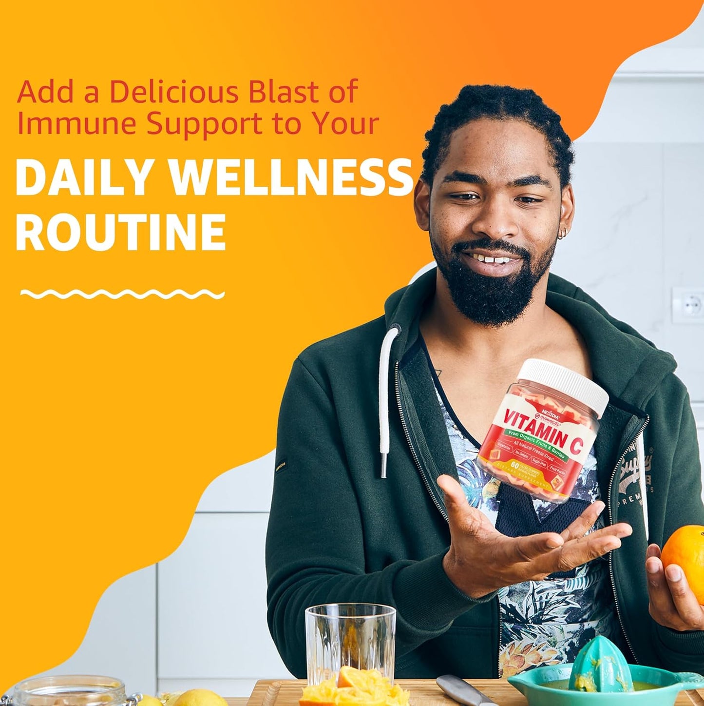 2 Pack - Organic Vitamin C Gummies 120mg for Adults, Sugar Free, Daily Immune Defense, Raw Antioxidant, 100% Whole Food Chewable Vitamin C Supplement from 1200mg Berries & Fruits for Collagen, Vegan