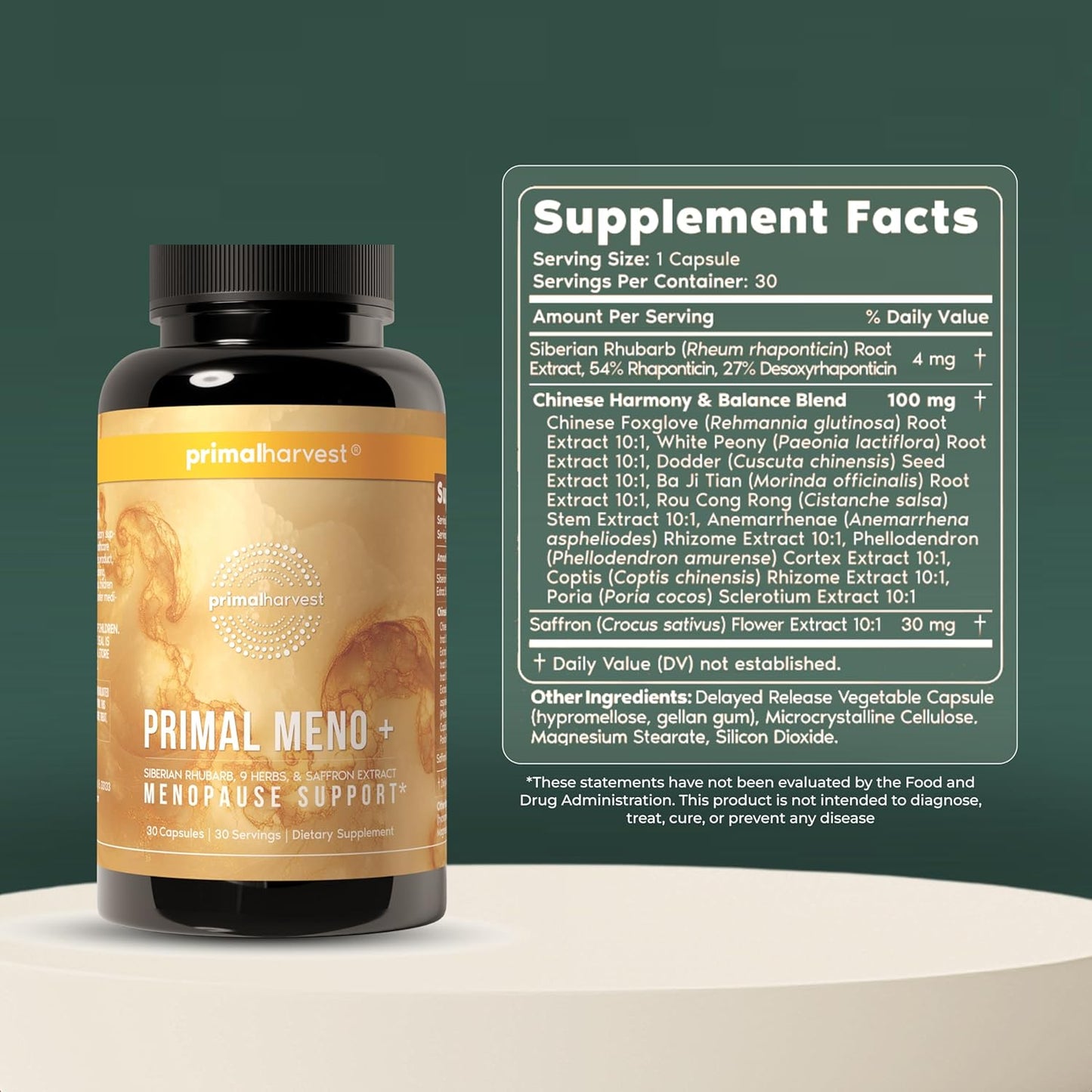 Primal Harvest Meno+ Menopause Support with Saffron & Chinese Herbs Support Mood, Menopausal Symptom Relief, & General Well-Being (2 Pack)