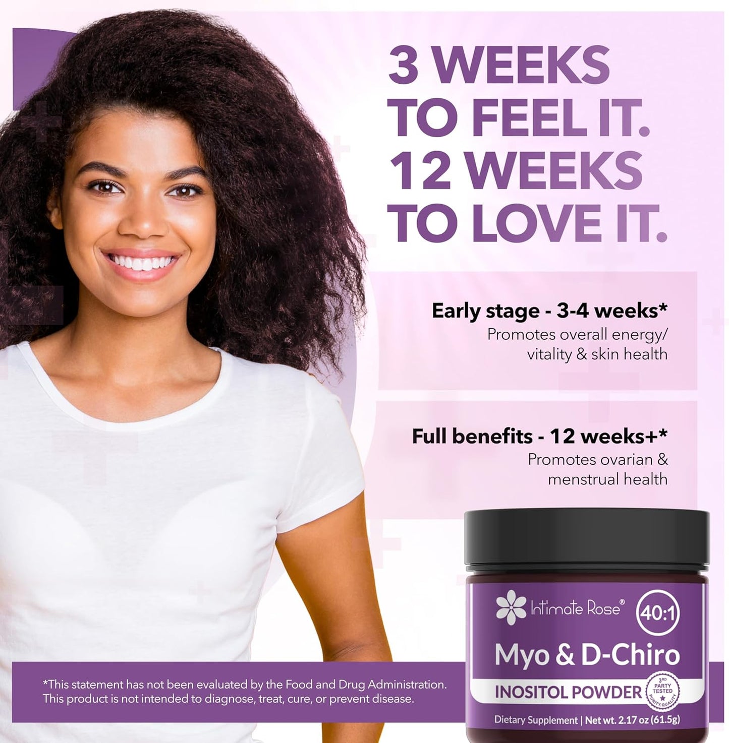 Intimate Rose Inositol Supplement for Women Powder - Myo-inositol & D-Chiro Inositol Powder - Hormonal Balance & Healthy Ovarian Function Support for Women - Ideal 40:1 Ratio - Made in USA