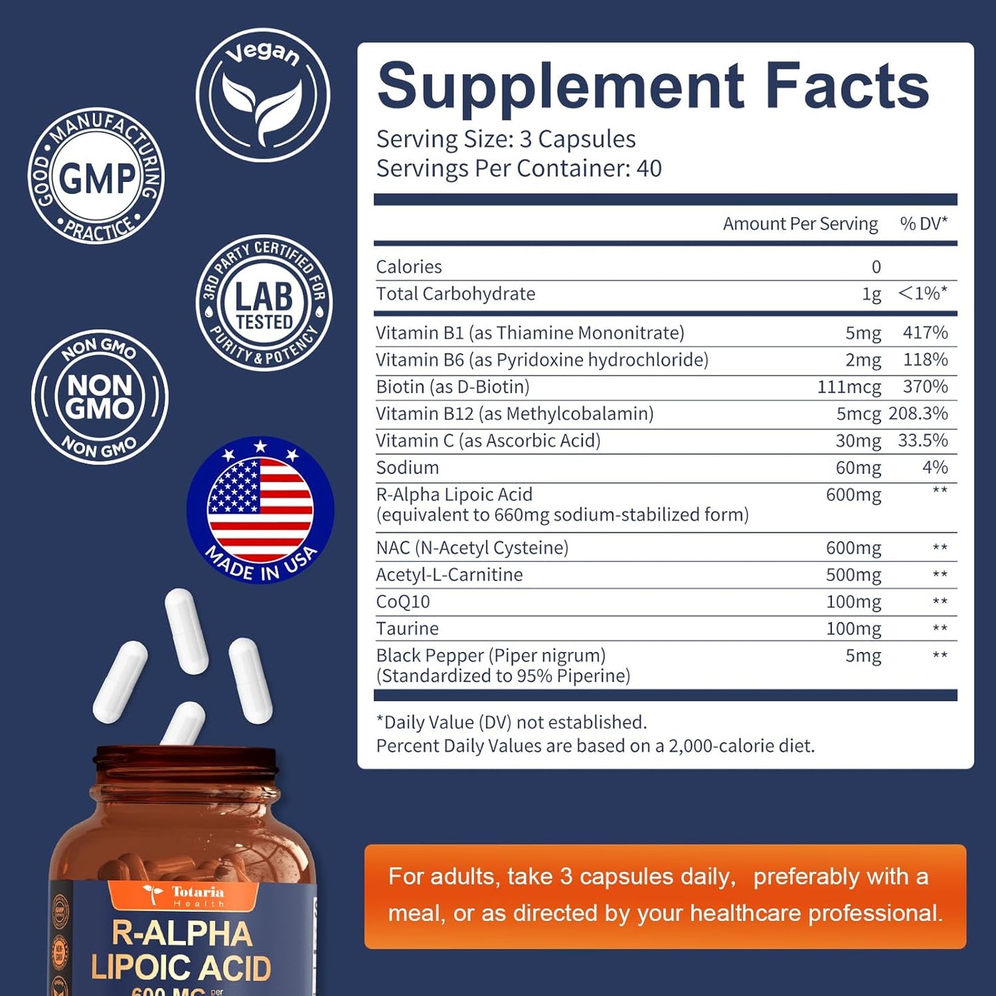 (2 Packs) R Alpha Lipoic Acid 600mg - ALA Supplement Capsules for Neuropathy Support Supplement Antioxidant, Nerve Health, Liver Detox, Metabolism and Cell Energy, Anti-Aging, Non-GMO, Gluten Free