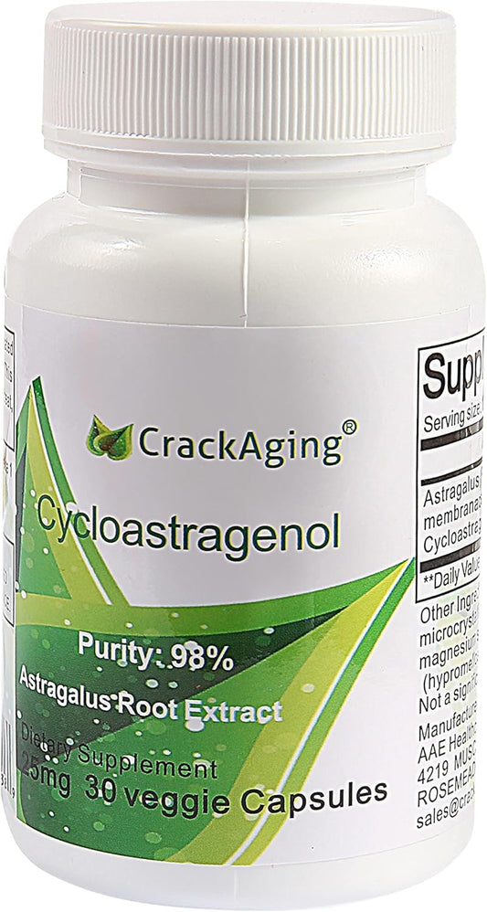 Crackaging Super-Absorption Cycloastragenol 98% 25mg 30caps Anti Aging DNA Cell Telomerase Strength Faction Longevity Classic Supplement