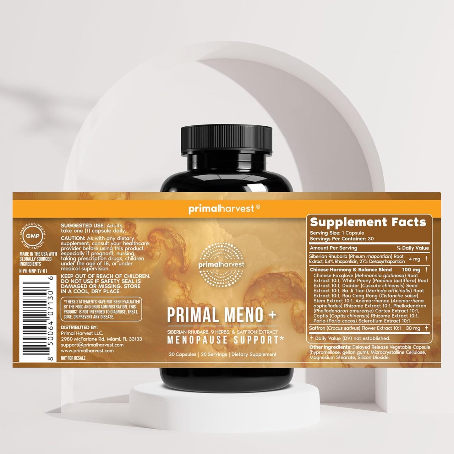 Primal Harvest Meno+ Menopause Support with Saffron & Chinese Herbs Support Mood, Menopausal Symptom Relief, & General Well-Being (1 Pack)