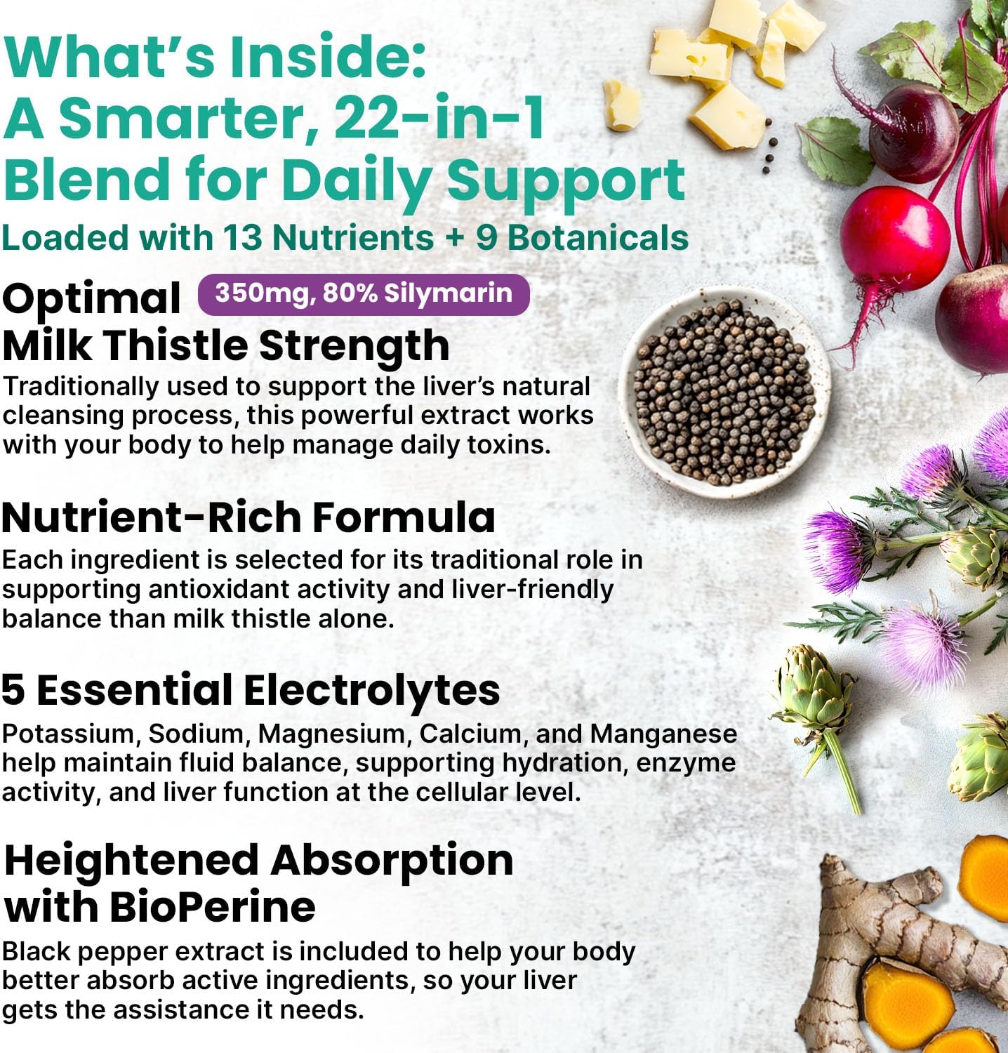 22-in-1 Liver Support Capsules – Supplement with Milk Thistle, NAC, Electrolytes & BioPerine Supplement – Smart Dose for Your Natural Filtration & Daily Hydration – 90 Vegan Capsules (Pack of 1)