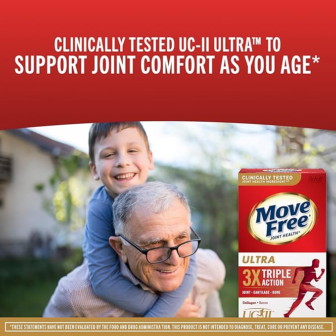 Move Free Ultra Triple Action Joint Support Supplement - Type II Collagen Boron & Hyaluronic Acid - Supports Joint Comfort, Cartiliage & Bones in 1 Tiny Pill Per Day, 30 Tablets (30 servings)*