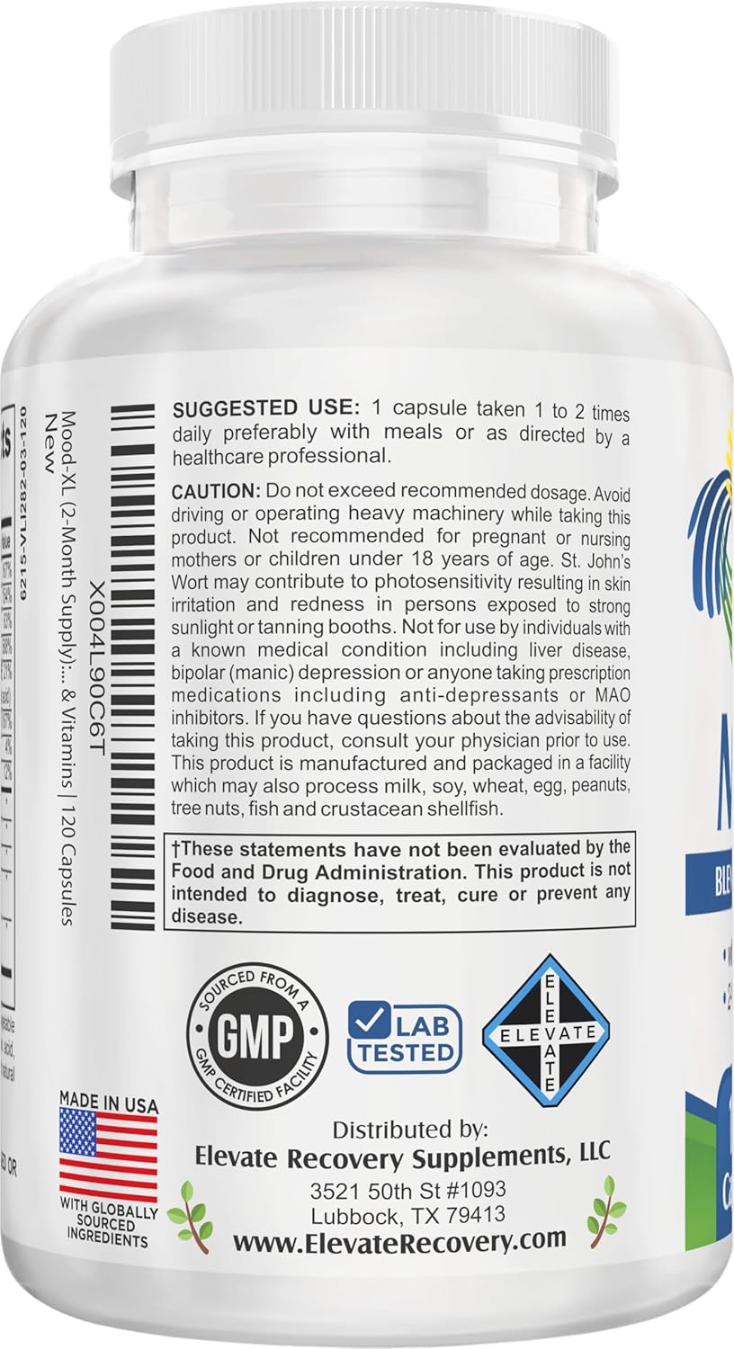 2-Month Mood Support Supplement (Mood-XL) | 13-Ingredient Calm & Balance Formula with 5-HTP, Ashwagandha, GABA & St. John’s Wort | Premium Mood Support Supplements Blend | 120 Capsules | 60-Day Supply